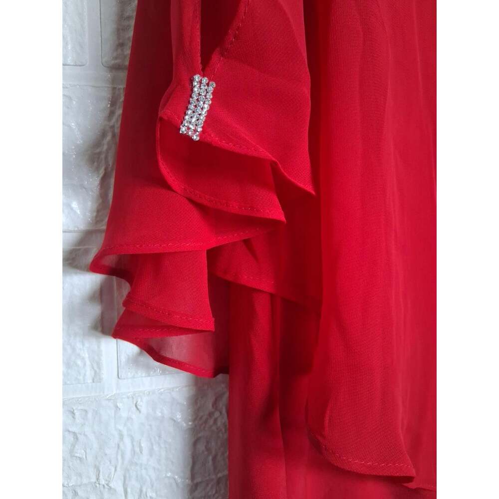 MSK Rhinestone Trim Ruffle Sleeve Top - Red - Size Small - Picture 4 of 9